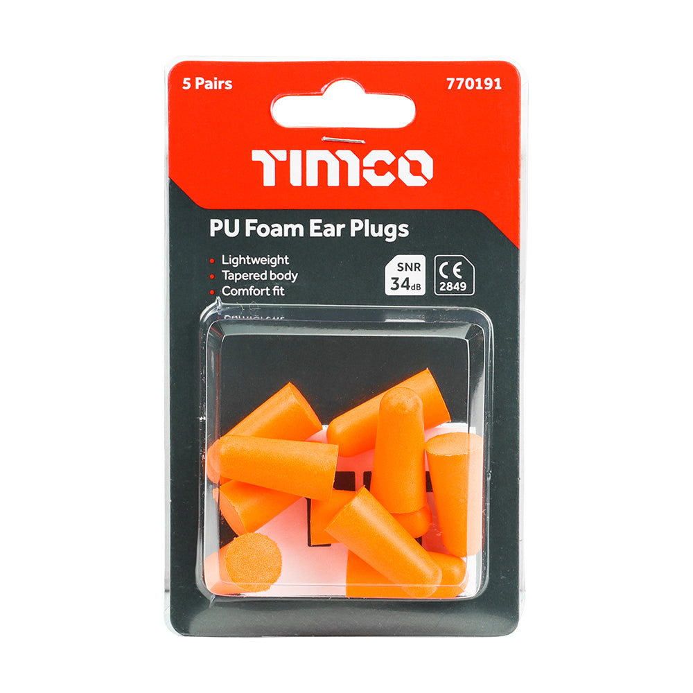 5 x TIMCO Disposable PU Ear Plugs 5 Pairs - One Size