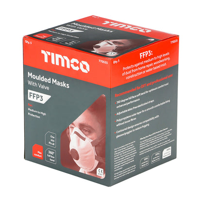 5 x TIMCO FFP3 Moulded Valved Masks - One Size