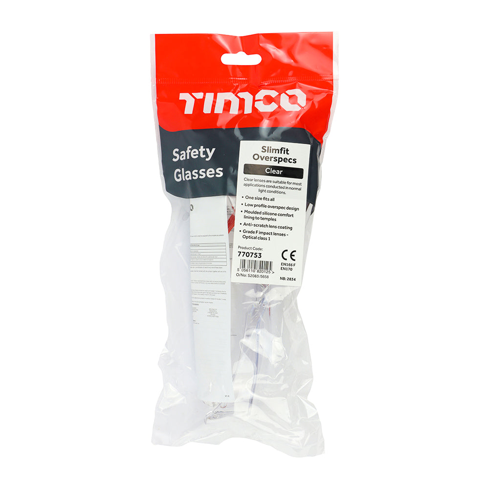 TIMCO Slimfit Overspecs Safety Glasses Clear -  One Size