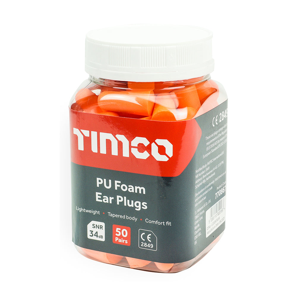 50 x TIMCO Disposable PU Ear Plugs 50 Pairs - One Size