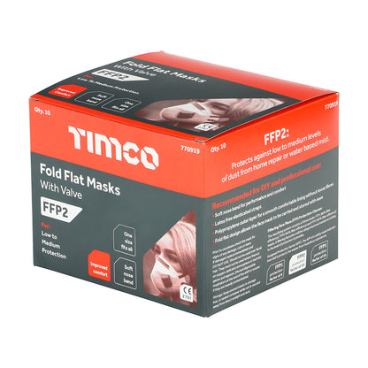 10 x TIMCO FFP2 Fold Flat Valved Masks - One Size