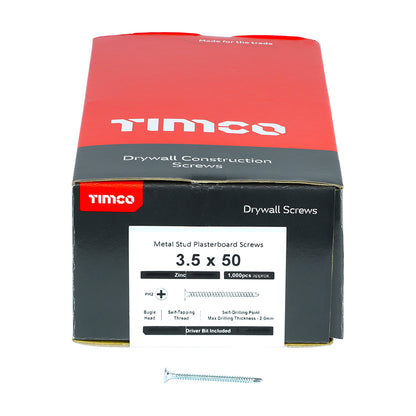 1000 x TIMCO Drywall Self-Drilling Bugle Head Silver Screws - 3.5 x 50