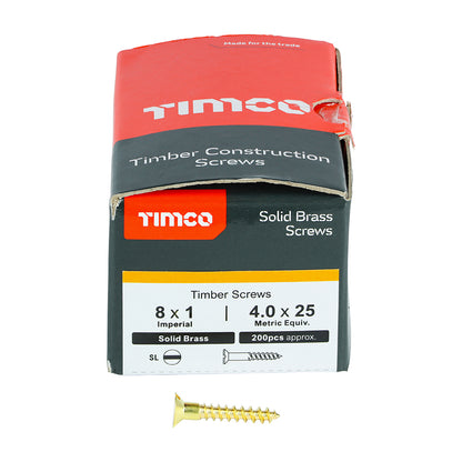 200 x TIMCO Solid Brass Countersunk Woodscrews - 8 x 1