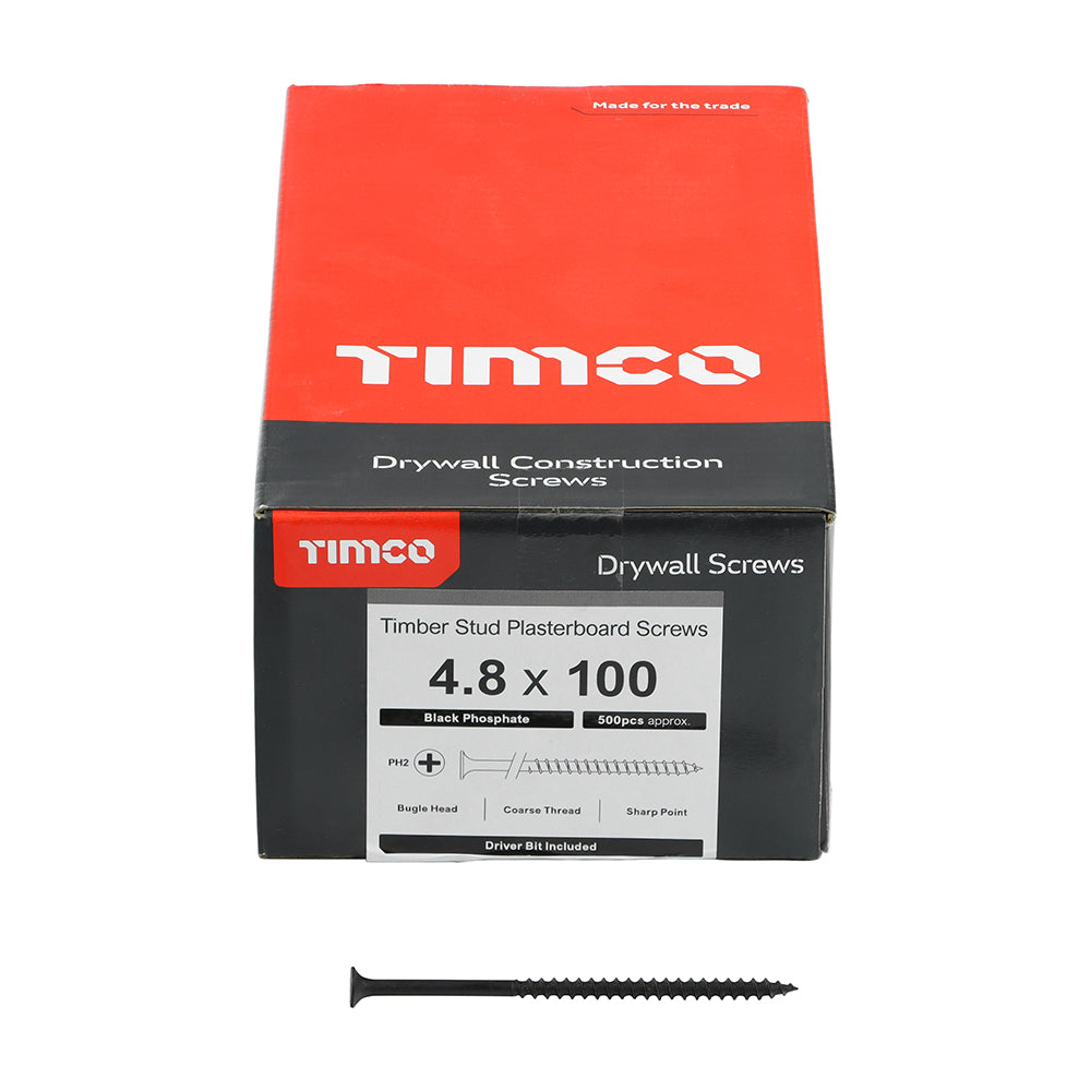 500 x TIMCO Drywall Coarse Thread Bugle Head Black Screws - 4.8 x 100