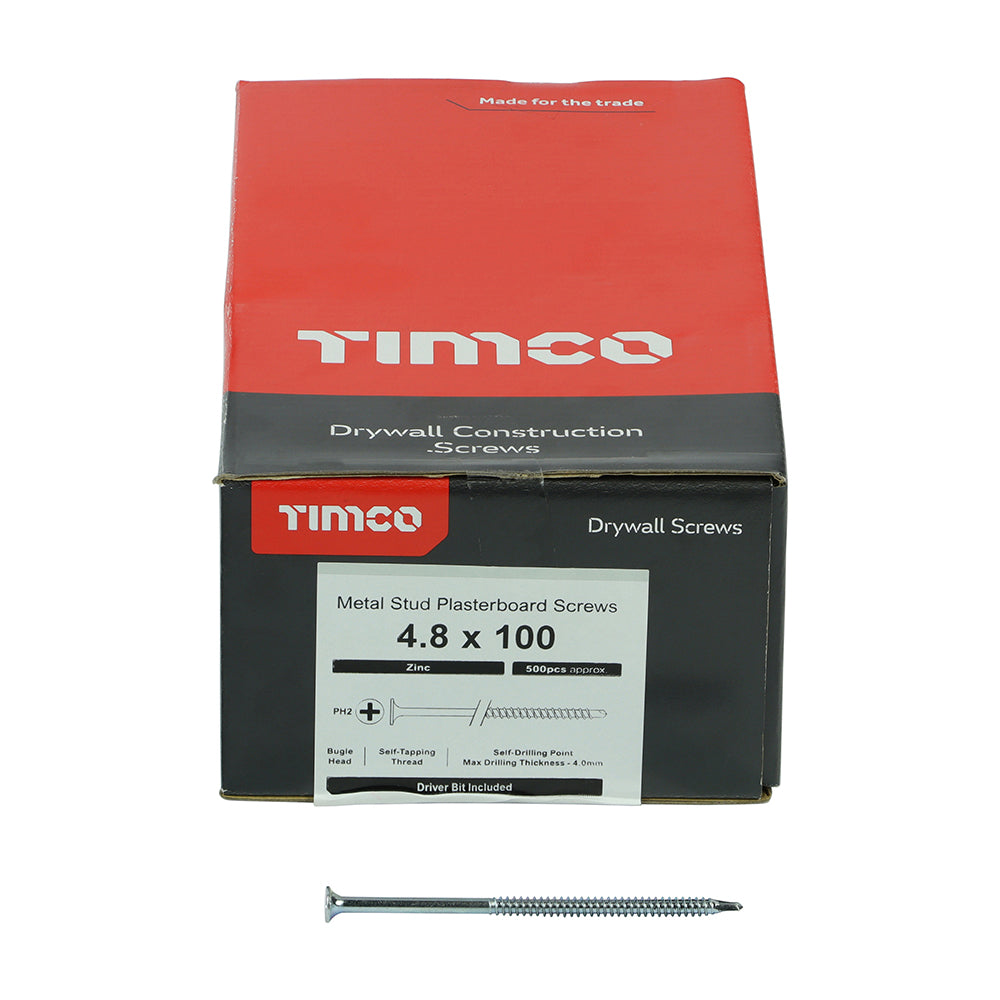 500 x TIMCO Drywall Self-Drilling Bugle Head Silver Screws - 4.8 x 100