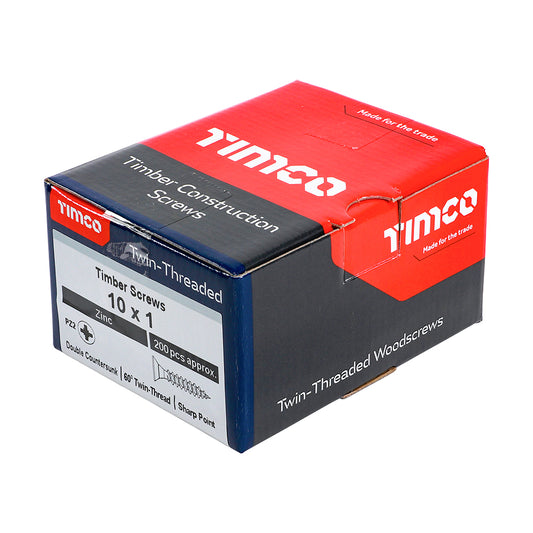 200 x TIMCO Twin-Threaded Countersunk Silver Woodscrews - 10 x 1