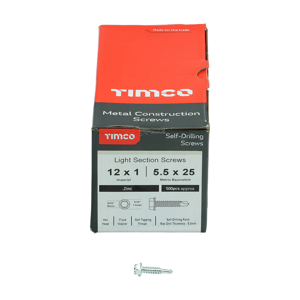 500 x TIMCO Self-Drilling Light Section Silver Screws - 12 x 1