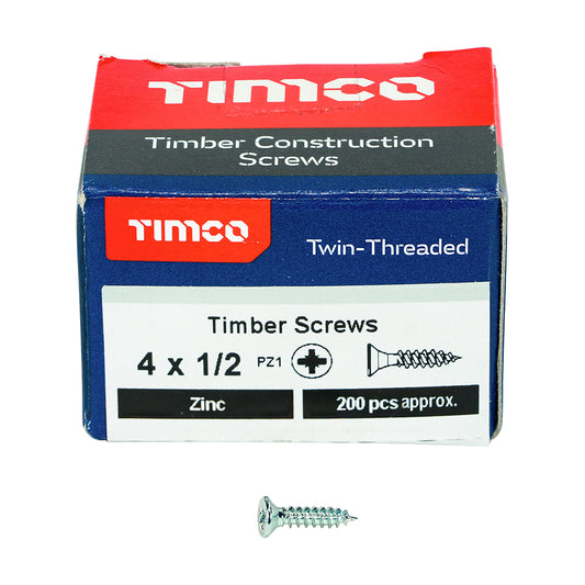 200 x TIMCO Twin-Threaded Countersunk Silver Woodscrews - 4 x 1/2