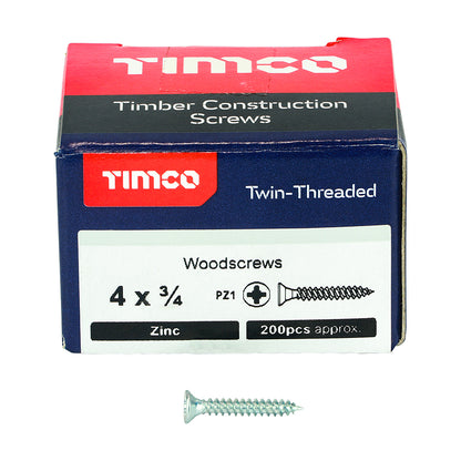 200 x TIMCO Twin-Threaded Countersunk Silver Woodscrews - 4 x 3/4