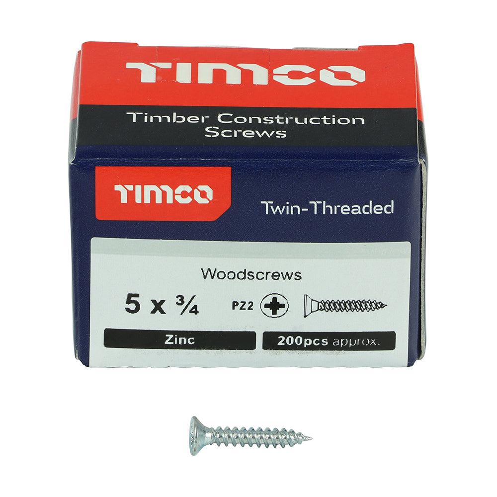 200 x TIMCO Twin-Threaded Countersunk Silver Woodscrews - 5 x 3/4