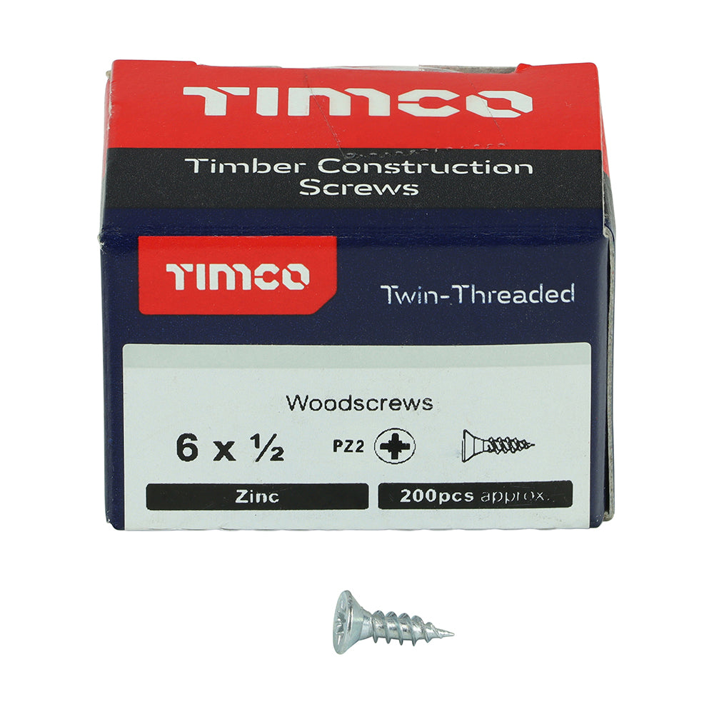 200 x TIMCO Twin-Threaded Countersunk Silver Woodscrews - 6 x 1/2