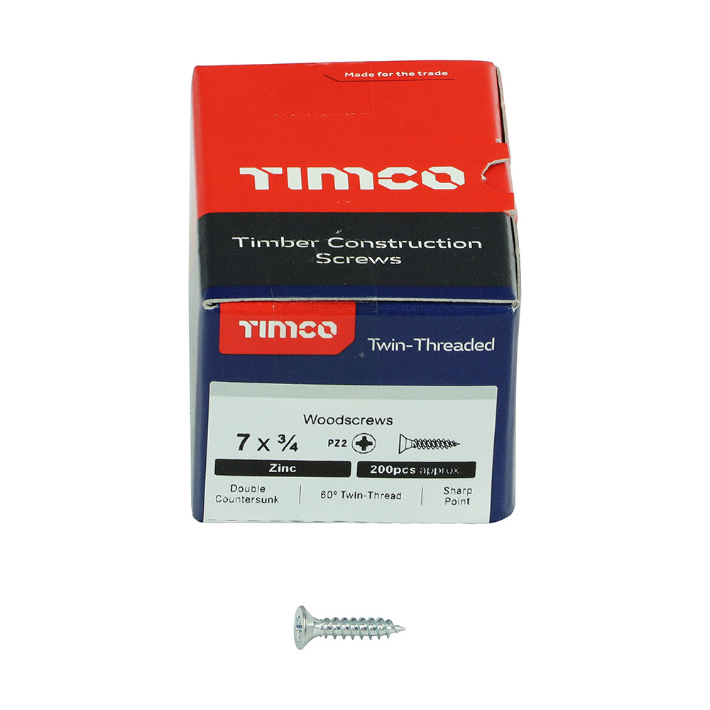 200 x TIMCO Twin-Threaded Countersunk Silver Woodscrews - 7 x 3/4