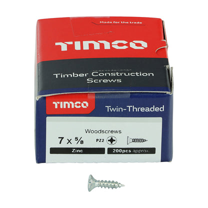 200 x TIMCO Twin-Threaded Countersunk Silver Woodscrews - 7 x 5/8