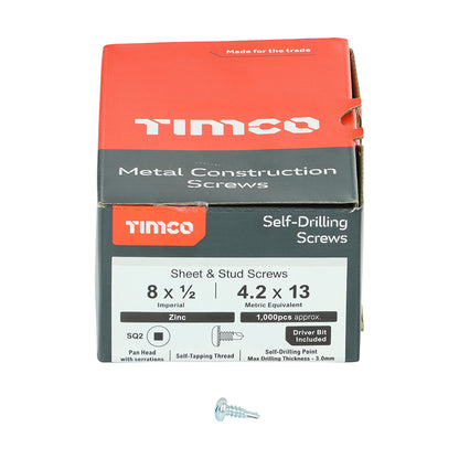 1000 x TIMCO Self-Drilling Metal Framing Pan Head Silver Screws - 8 x 1/2