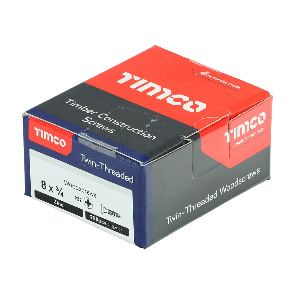 200 x TIMCO Twin-Threaded Countersunk Silver Woodscrews - 8 x 3/4