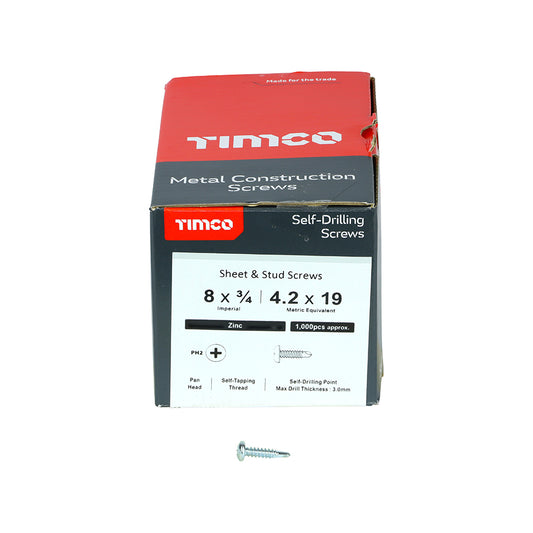 1000 x TIMCO Self-Drilling Metal Framing Pan Head Silver Screws - 8 x 3/4