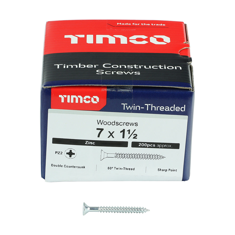 200 x TIMCO Twin-Threaded Countersunk Silver Woodscrews - 7 x 1 1/2