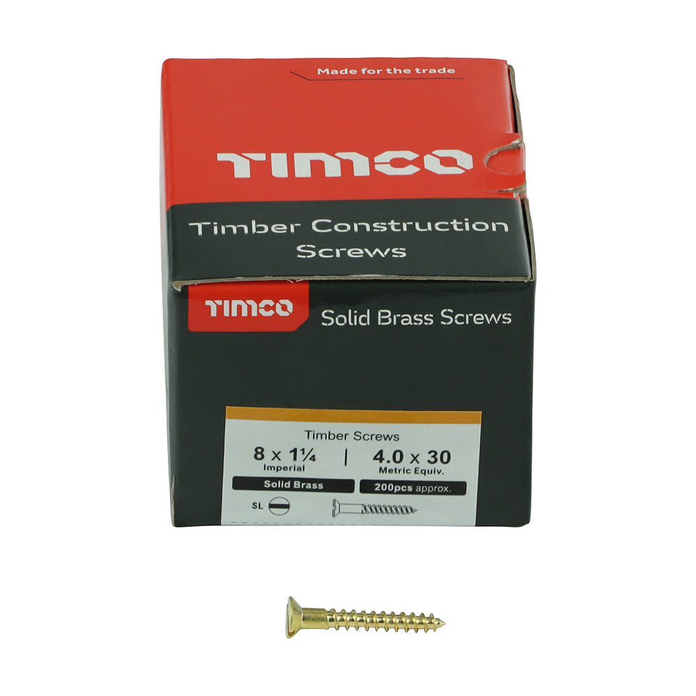 200 x TIMCO Solid Brass Countersunk Woodscrews - 8 x 1 1/4