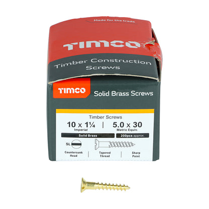 200 x TIMCO Solid Brass Countersunk Woodscrews - 10 x 1 1/4