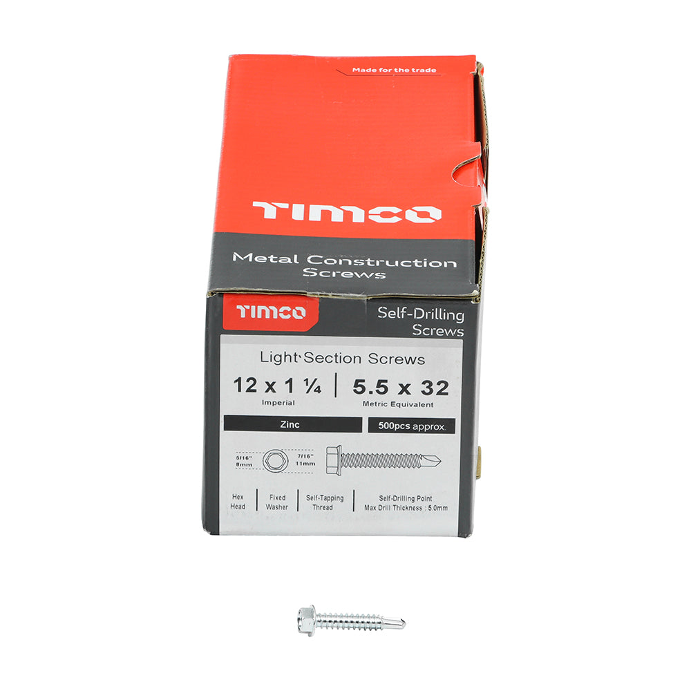 500 x TIMCO Self-Drilling Light Section Silver Screws - 12 x 1 1/4