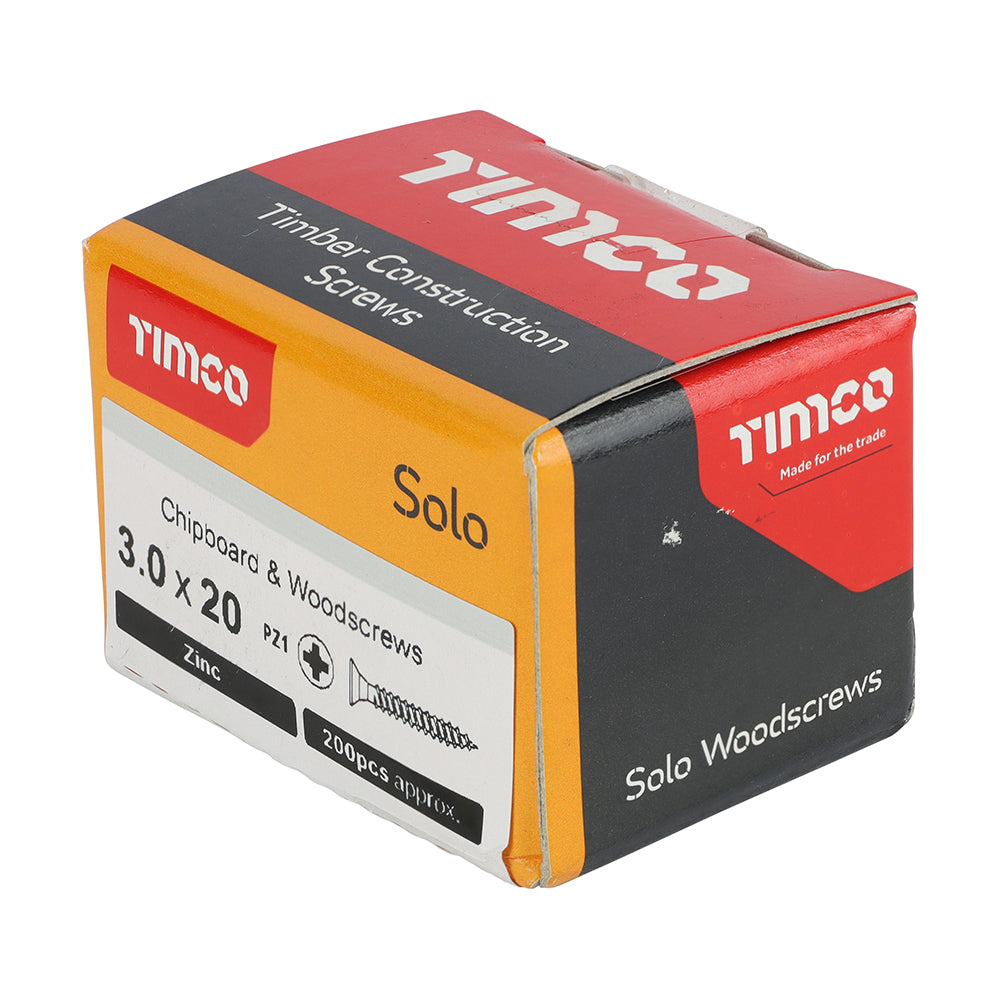 200 x TIMCO Solo Countersunk Silver Woodscrews - 3.0 x 20