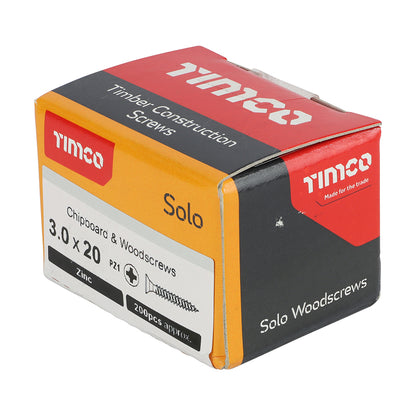 200 x TIMCO Solo Countersunk Silver Woodscrews - 3.0 x 20