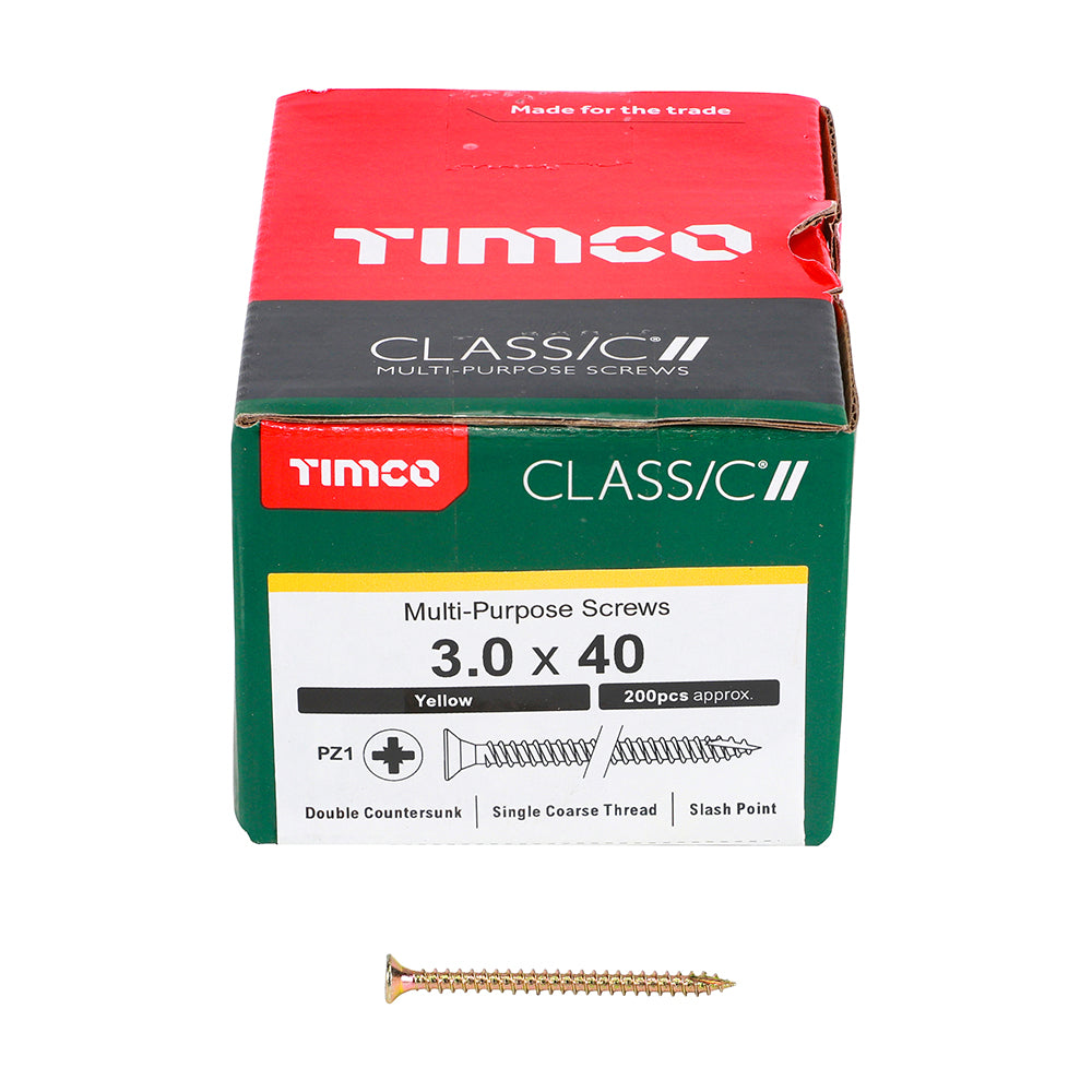 200 x TIMCO Classic Multi-Purpose Countersunk Gold Woodscrews - 3.0 x 40