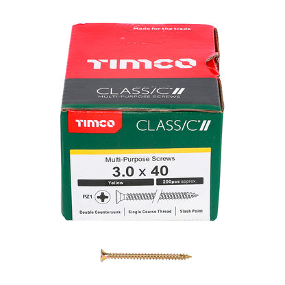 200 x TIMCO Classic Multi-Purpose Countersunk Gold Woodscrews - 3.0 x 40