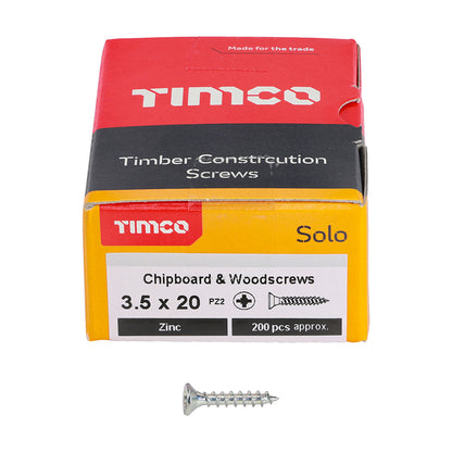 200 x TIMCO Solo Countersunk Silver Woodscrews - 3.5 x 20