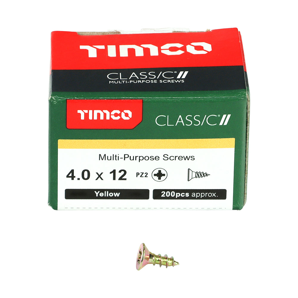 200 x TIMCO Classic Multi-Purpose Countersunk Gold Woodscrews - 4.0 x 12