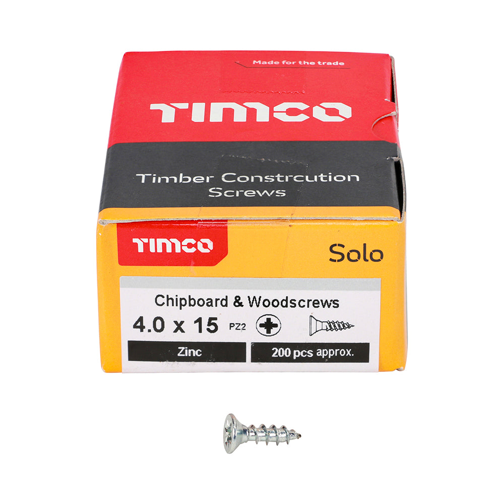 200 x TIMCO Solo Countersunk Silver Woodscrews - 4.0 x 15