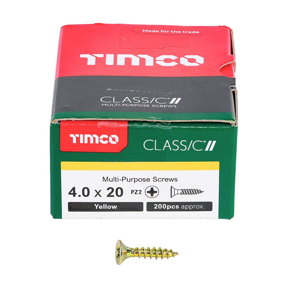 200 x TIMCO Classic Multi-Purpose Countersunk Gold Woodscrews - 4.0 x 20