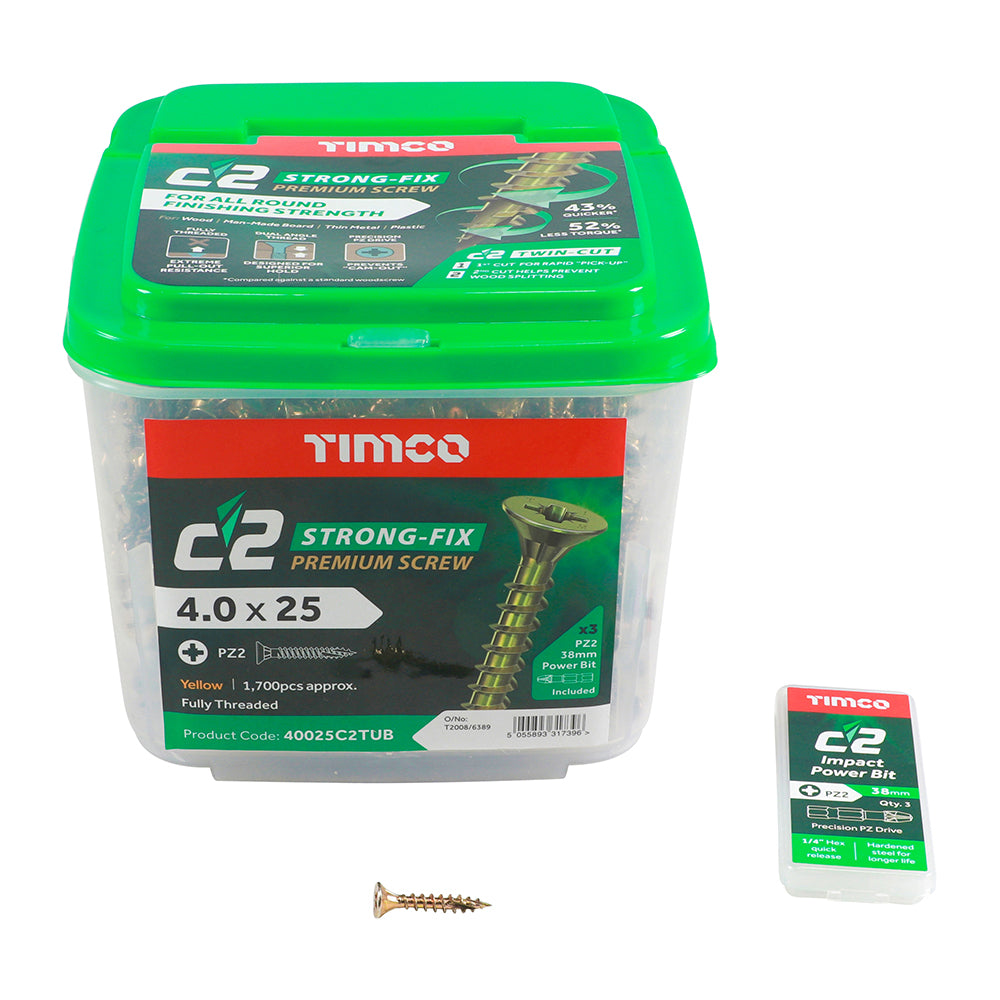 1700 x TIMCO C2 Strong-Fix Multi-Purpose Premium Countersunk Gold Woodscrews - 4.0 x 25