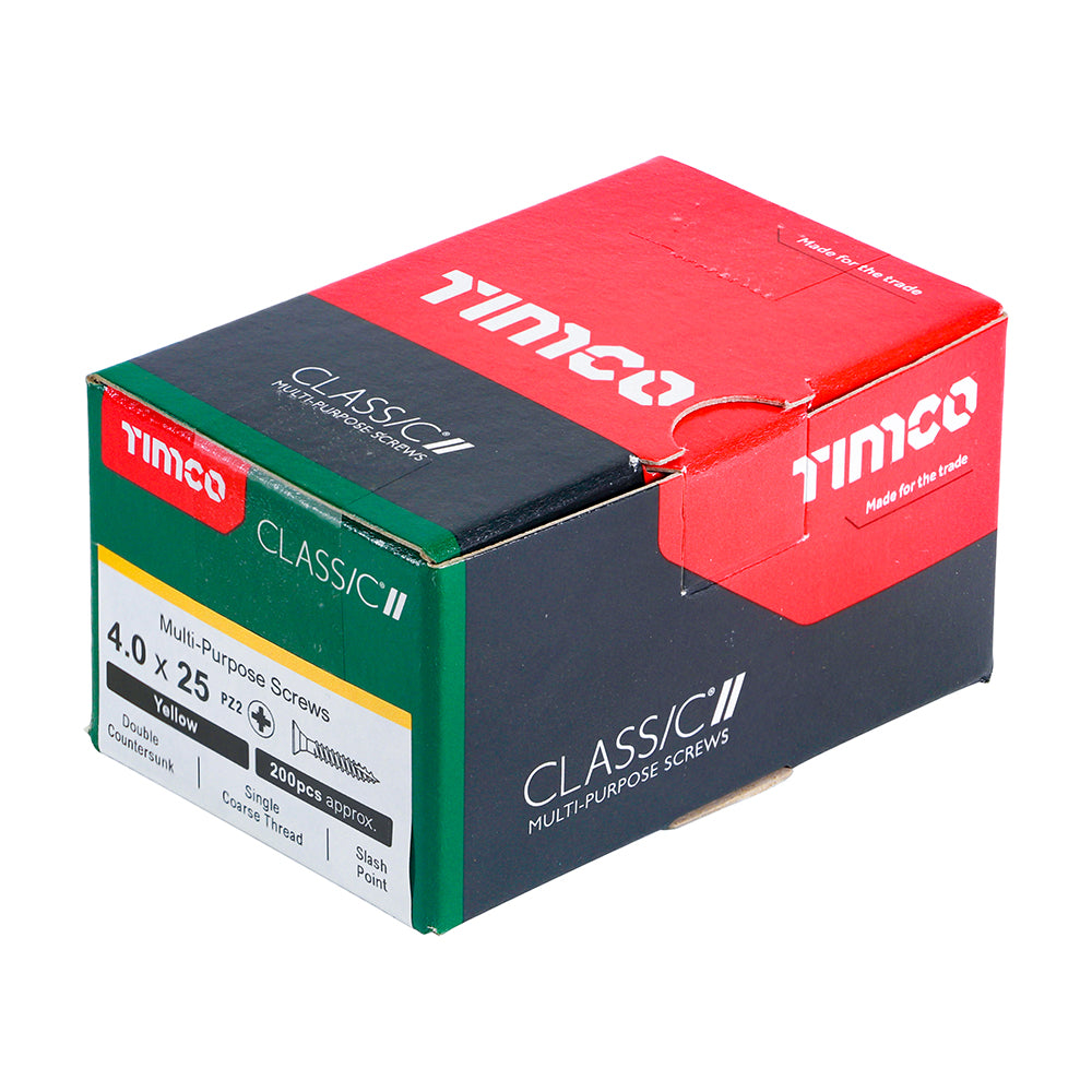 200 x TIMCO Classic Multi-Purpose Countersunk Gold Woodscrews - 4.0 x 25