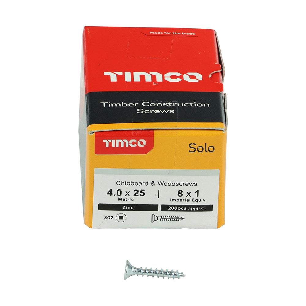 200 x TIMCO Solo Countersunk Silver Woodscrews - 4.0 x 25