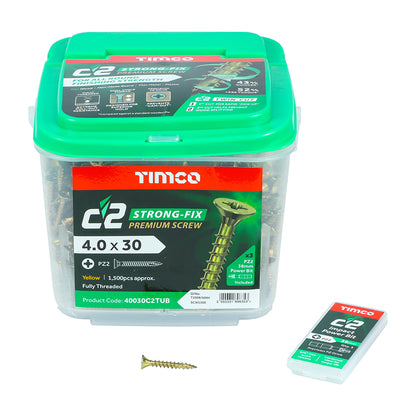 1500 x TIMCO C2 Strong-Fix Multi-Purpose Premium Countersunk Gold Woodscrews - 4.0 x 30