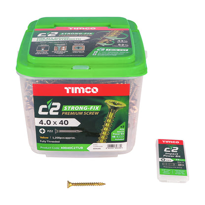 1200 x TIMCO C2 Strong-Fix Multi-Purpose Premium Countersunk Gold Woodscrews - 4.0 x 40