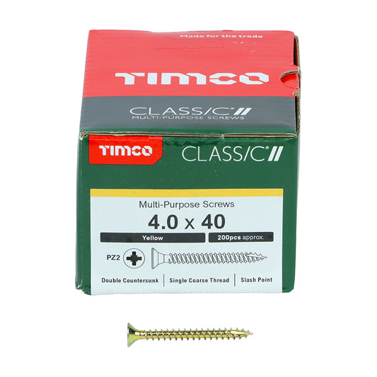 200 x TIMCO Classic Multi-Purpose Countersunk Gold Woodscrews - 4.0 x 40