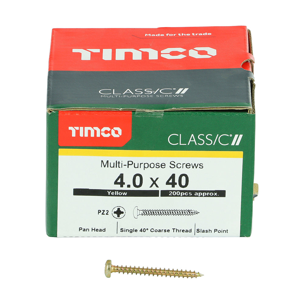 200 x TIMCO Classic Multi-Purpose Pan Head Gold Woodscrews - 4.0 x 40