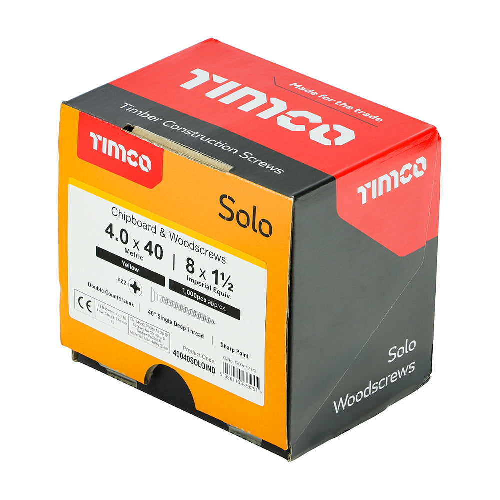 1000 x TIMCO Solo Countersunk Gold Woodscrews - 4.0 x 40