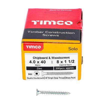 200 x TIMCO Solo Countersunk Silver Woodscrews - 4.0 x 40