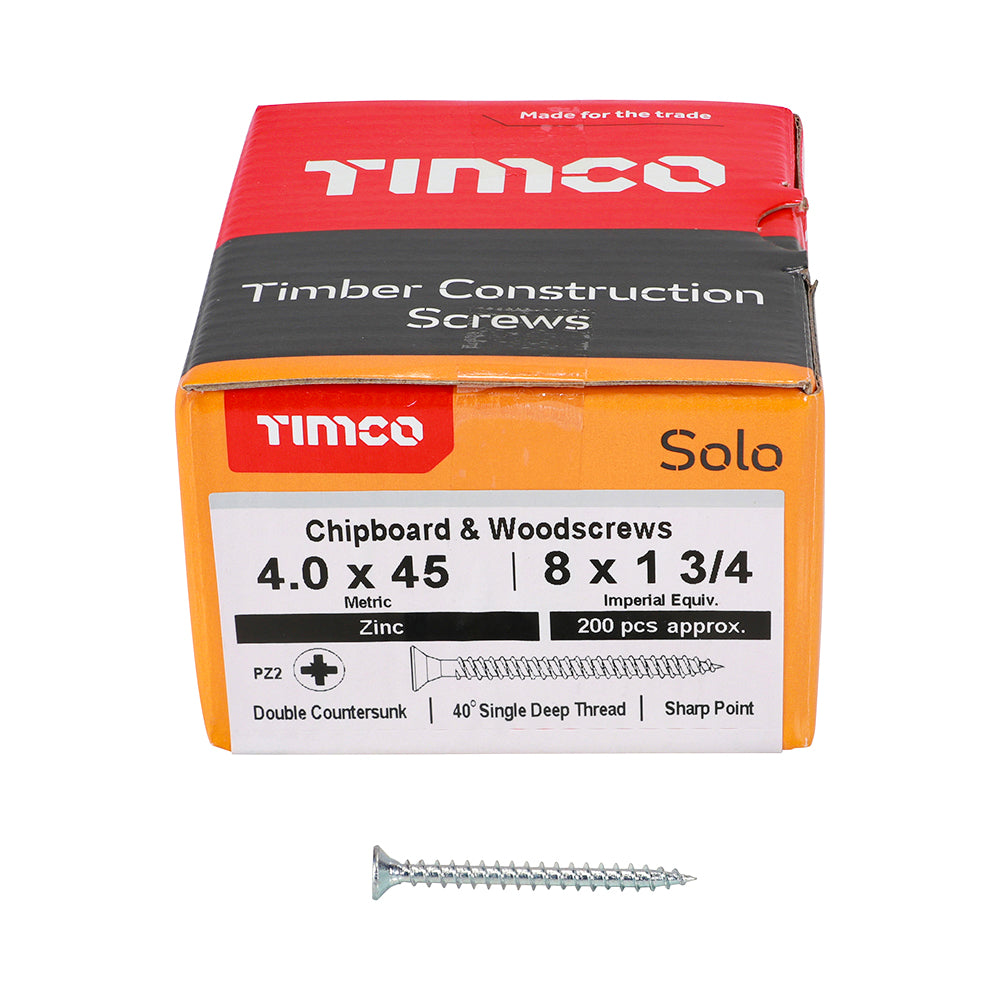 200 x TIMCO Solo Countersunk Silver Woodscrews - 4.0 x 45