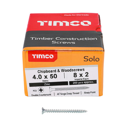 200 x TIMCO Solo Countersunk Silver Woodscrews - 4.0 x 50