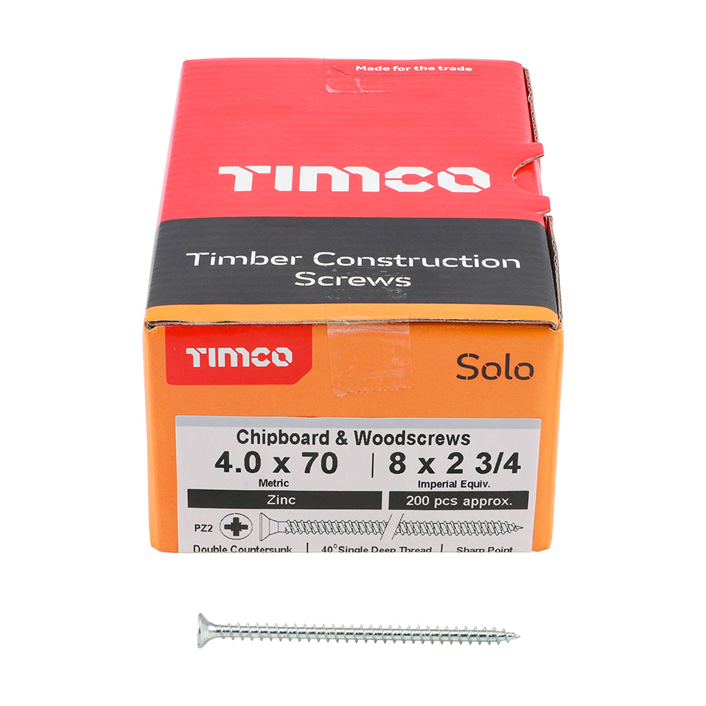 200 x TIMCO Solo Countersunk Silver Woodscrews - 4.0 x 70