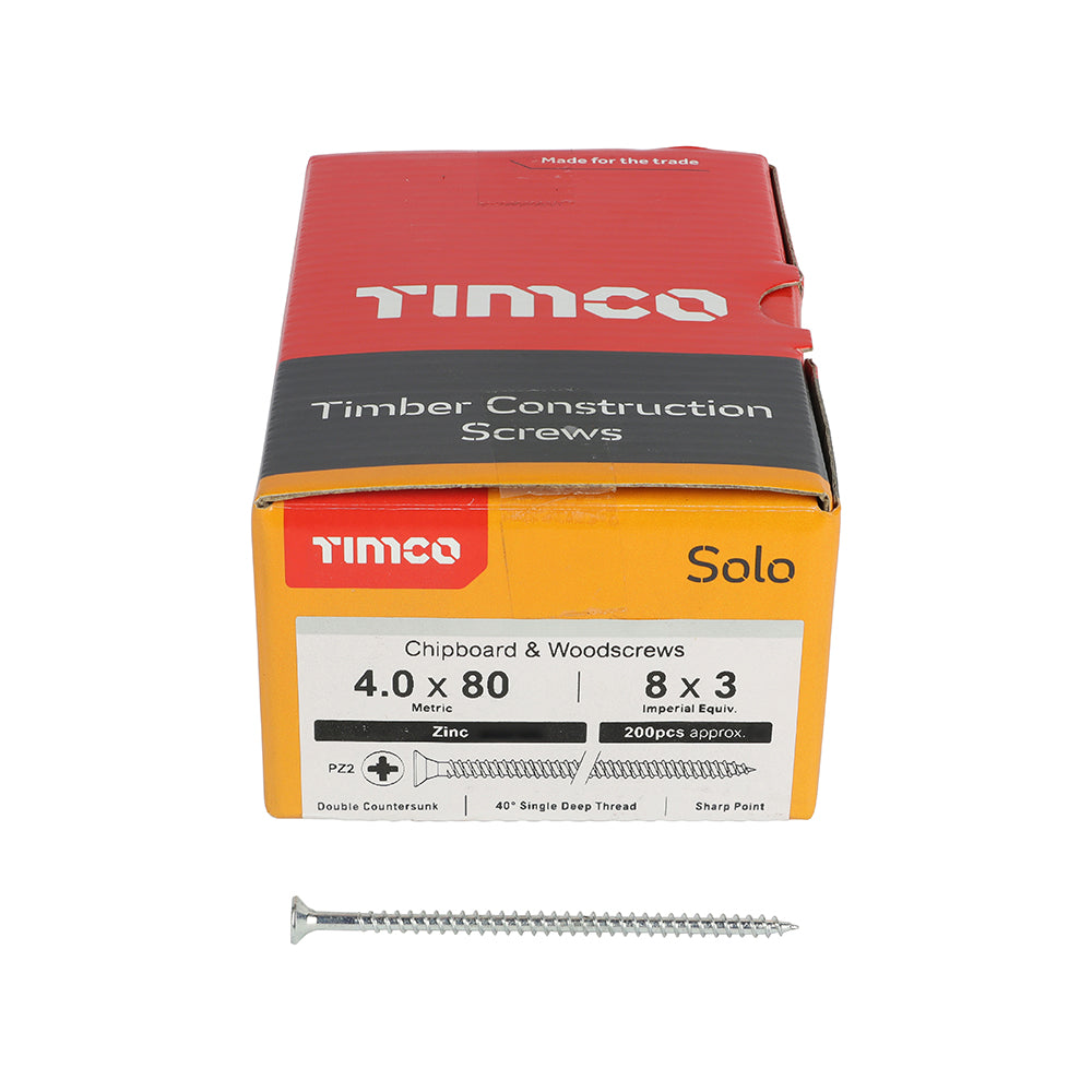 200 x TIMCO Solo Countersunk Silver Woodscrews - 4.0 x 80