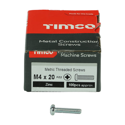 100 x TIMCO Machine Pan Head Silver Screws - M4 x 20