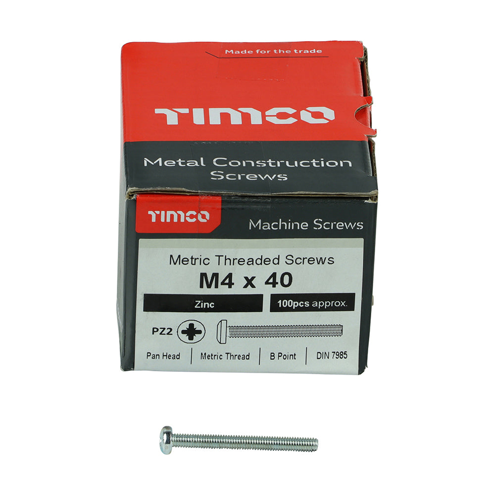 100 x TIMCO Machine Pan Head Silver Screws - M4 x 40