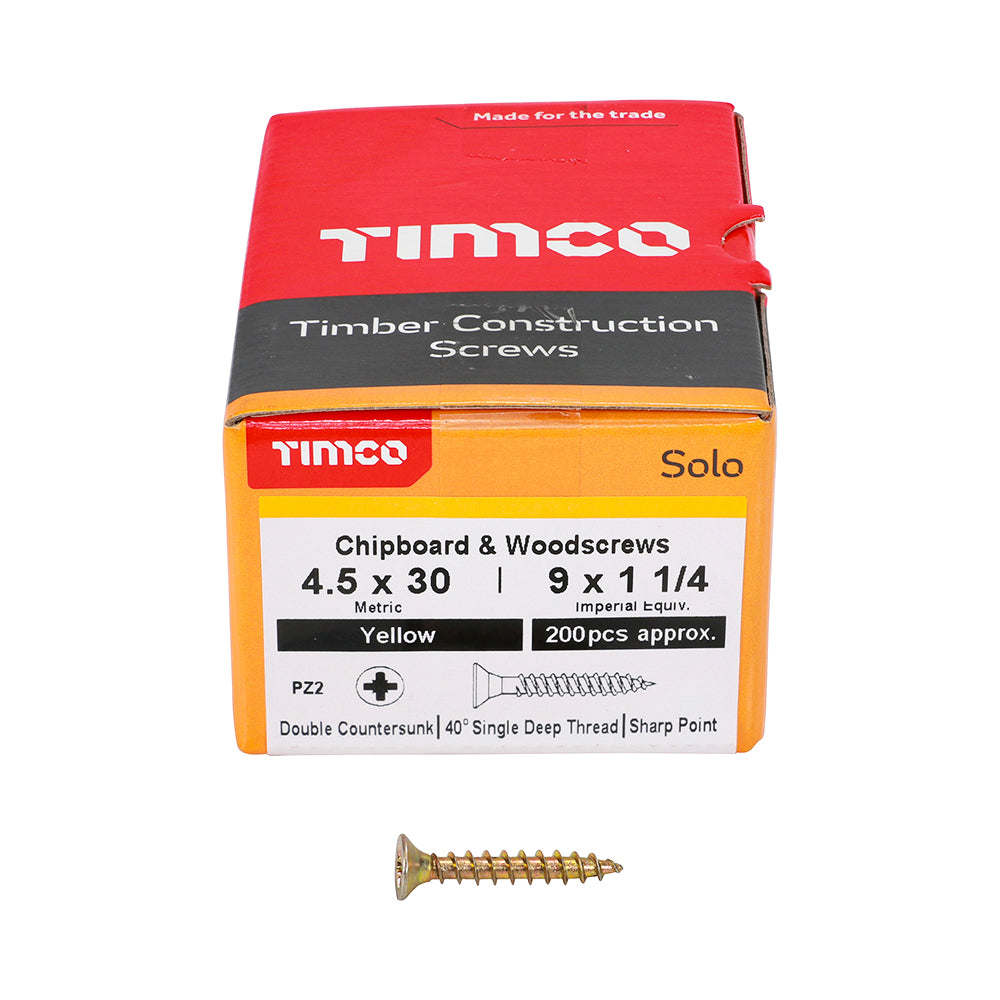 200 x TIMCO Solo Countersunk Gold Woodscrews - 4.5 x 30