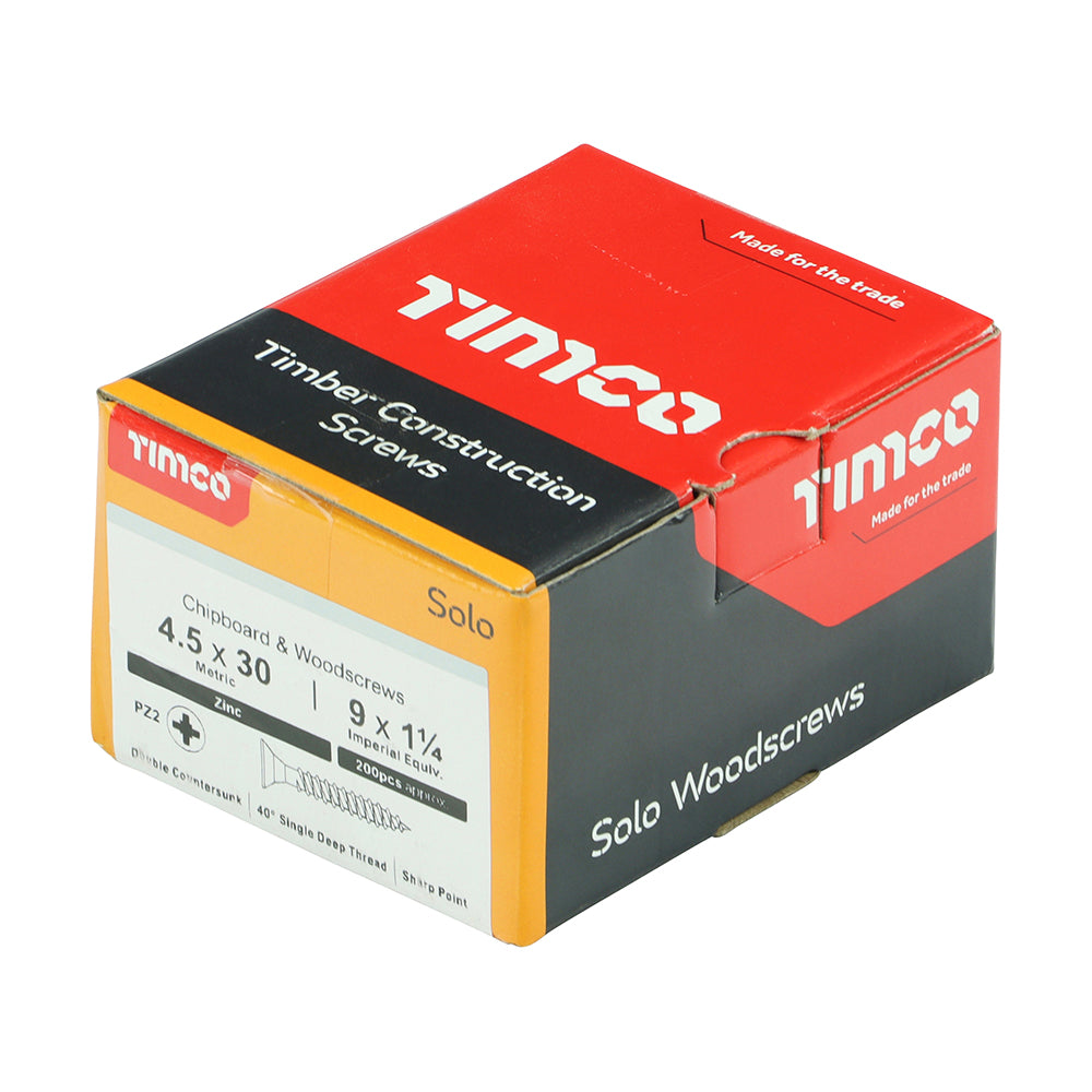 200 x TIMCO Solo Countersunk Silver Woodscrews - 4.5 x 30