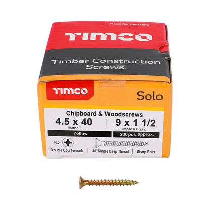 200 x TIMCO Solo Countersunk Gold Woodscrews - 4.5 x 40